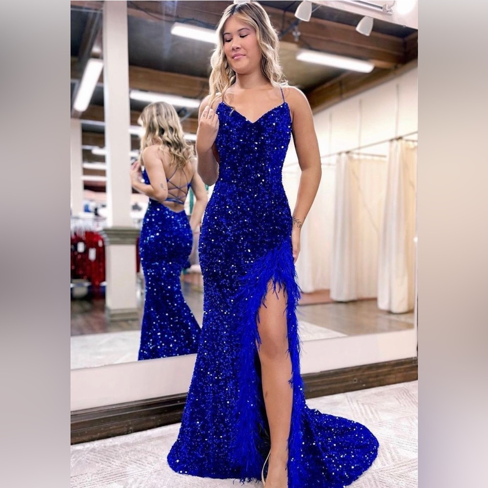 Royal Blue Sparkly Slit Dress